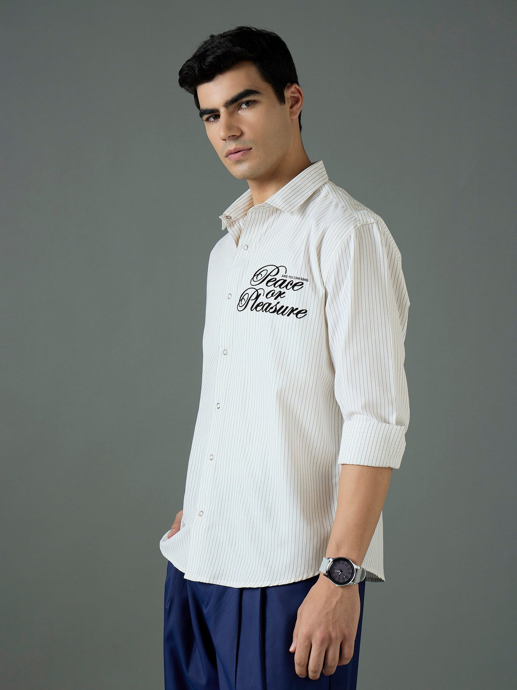 White & Blue PEACE OR PLEASURE Relax Fit Shirt-MASCLN SASSAFRAS