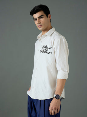 White & Blue PEACE OR PLEASURE Relax Fit Shirt-MASCLN SASSAFRAS