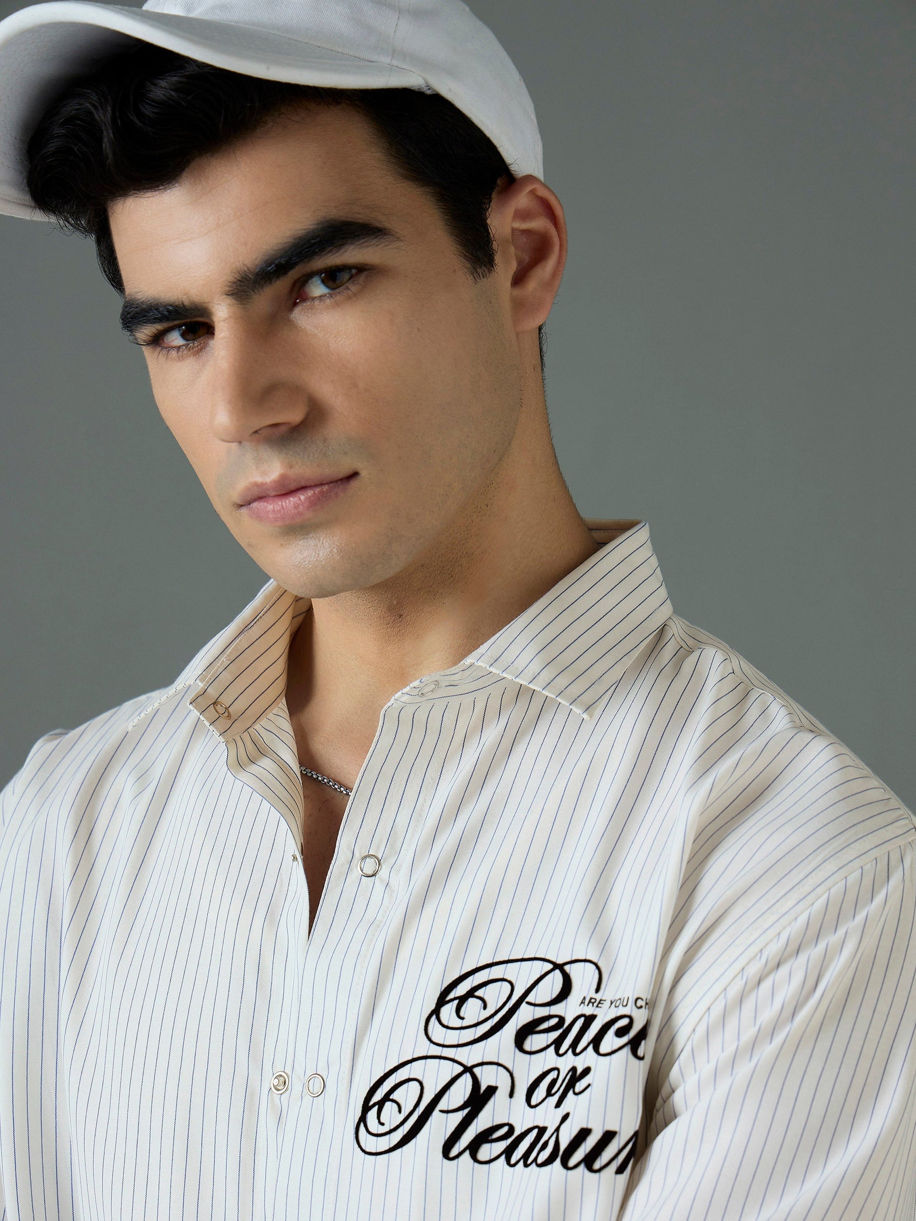 White & Blue PEACE OR PLEASURE Relax Fit Shirt-MASCLN SASSAFRAS