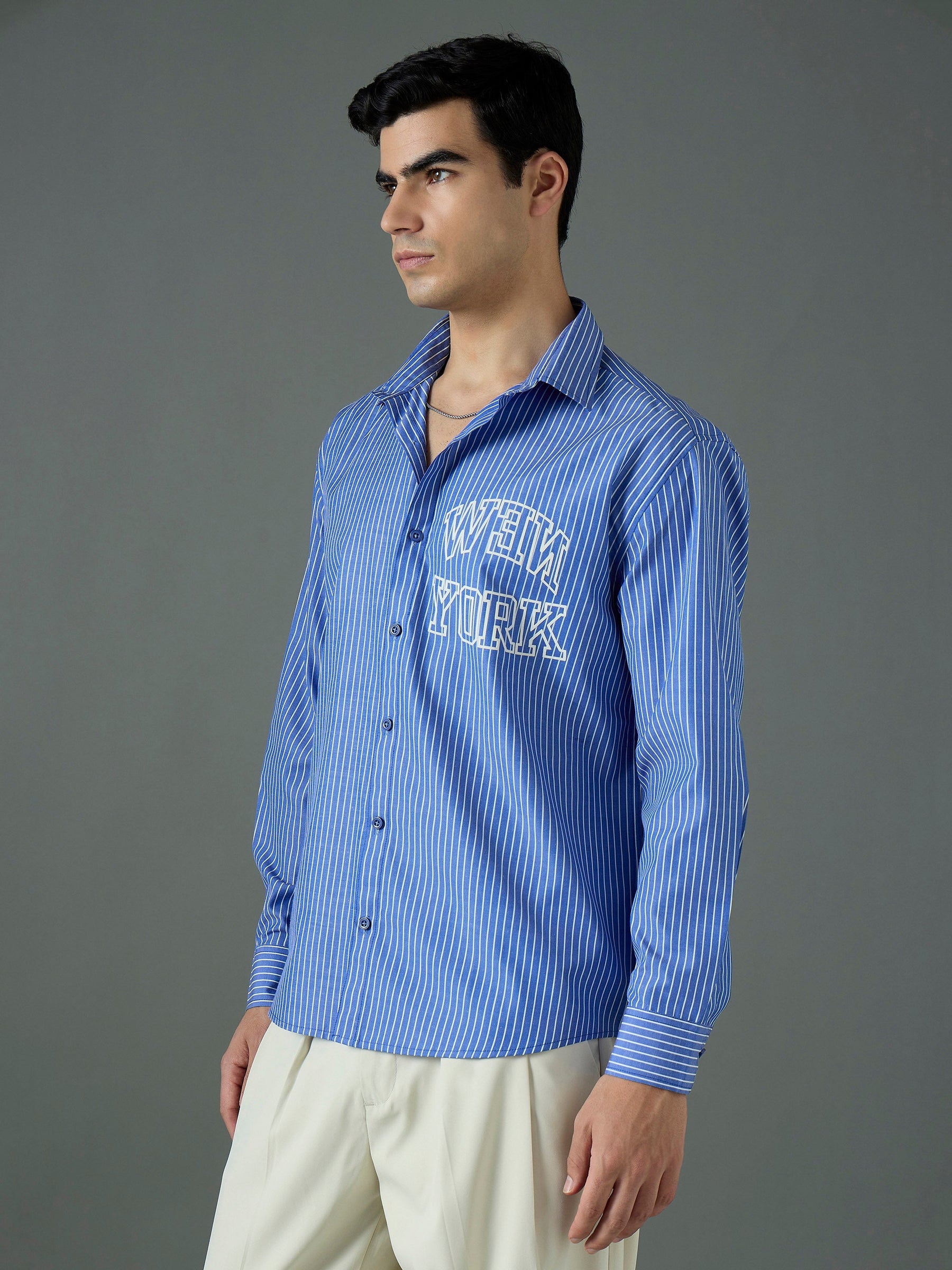 Navy & White NEW YORK Relax Fit Shirt-MASCLN SASSAFRAS