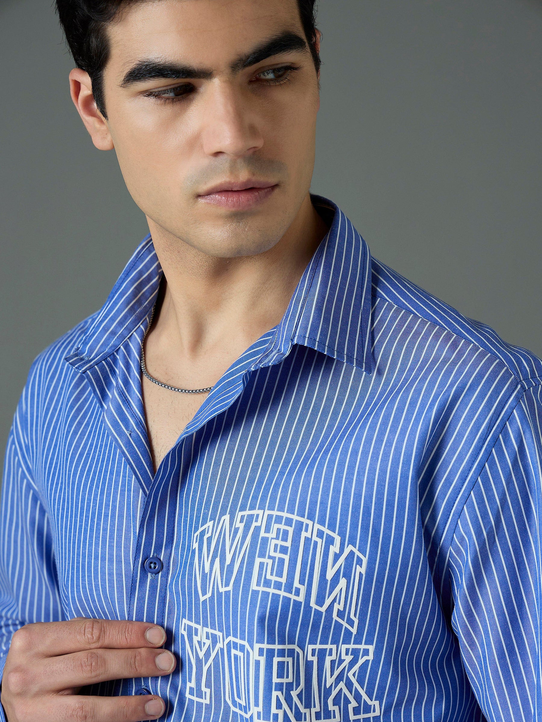 Navy & White NEW YORK Relax Fit Shirt-MASCLN SASSAFRAS