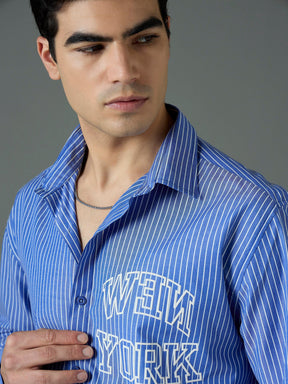 Navy & White NEW YORK Relax Fit Shirt-MASCLN SASSAFRAS