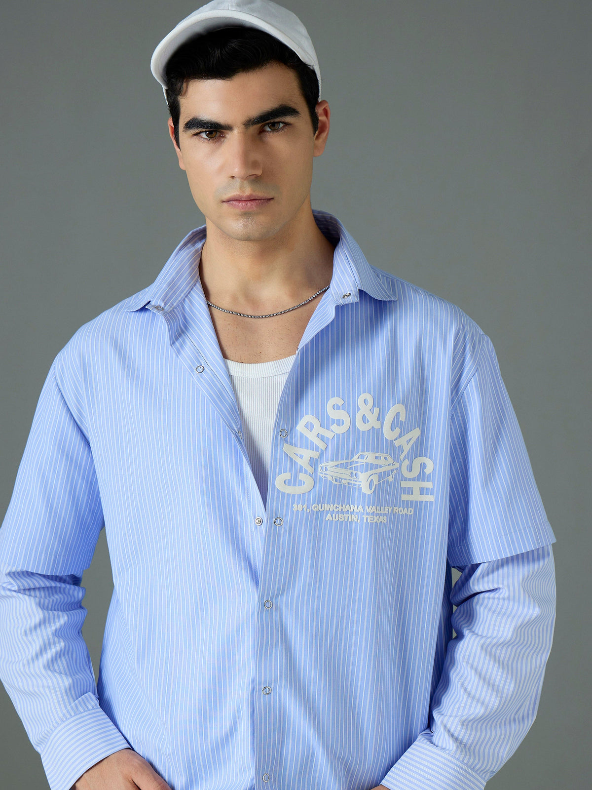 White & Blue CARS & CASH Relax Fit Shirt-MASCLN SASSAFRAS