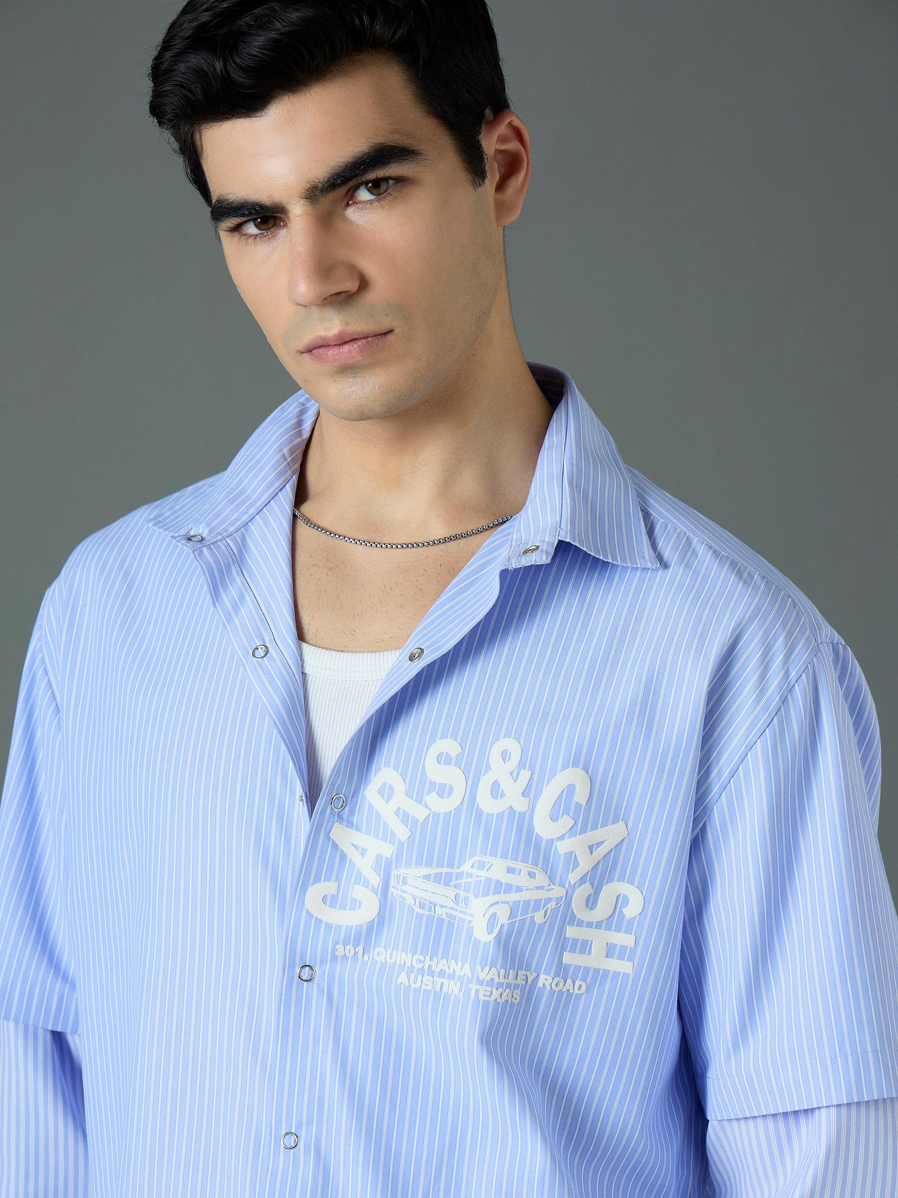 White & Blue CARS & CASH Relax Fit Shirt-MASCLN SASSAFRAS