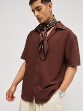 Brown Linen Thread Detail Relax Fit Short Sleeve Shirt-MASCLN SASSAFRAS