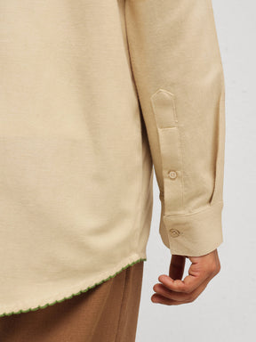 Men Beige Linen BUG Embroidery Relax Fit Full Sleeve Shirt