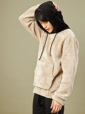 Light Grey Fur Colorblock Hoodie-MASCLN