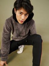 Charcoal Grey Fur Colorblock Hoodie-MASCLN