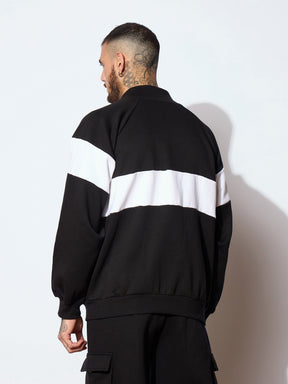 Black & White Colorblock Oversized Zipper Sweatshirt-MASCLN SASSAFRAS