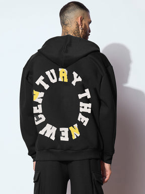 Black CENTURY Oversized Zipper Hoodie-MASCLN SASSAFRAS