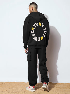 Black CENTURY Oversized Zipper Hoodie with Cargo Joggers-MASCLN SASSAFRAS