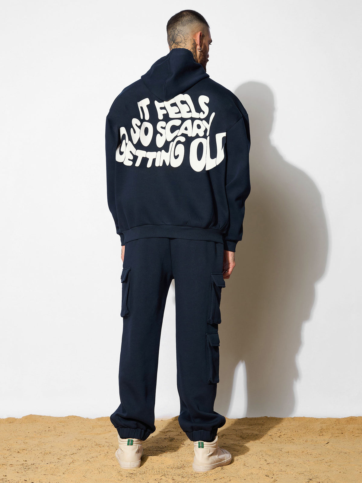 Navy GETTING OLD Oversized Hoodie with Cargo Joggers-MASCLN SASSAFRAS