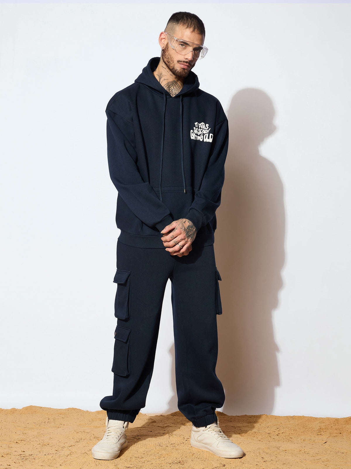 Navy GETTING OLD Oversized Hoodie with Cargo Joggers-MASCLN SASSAFRAS