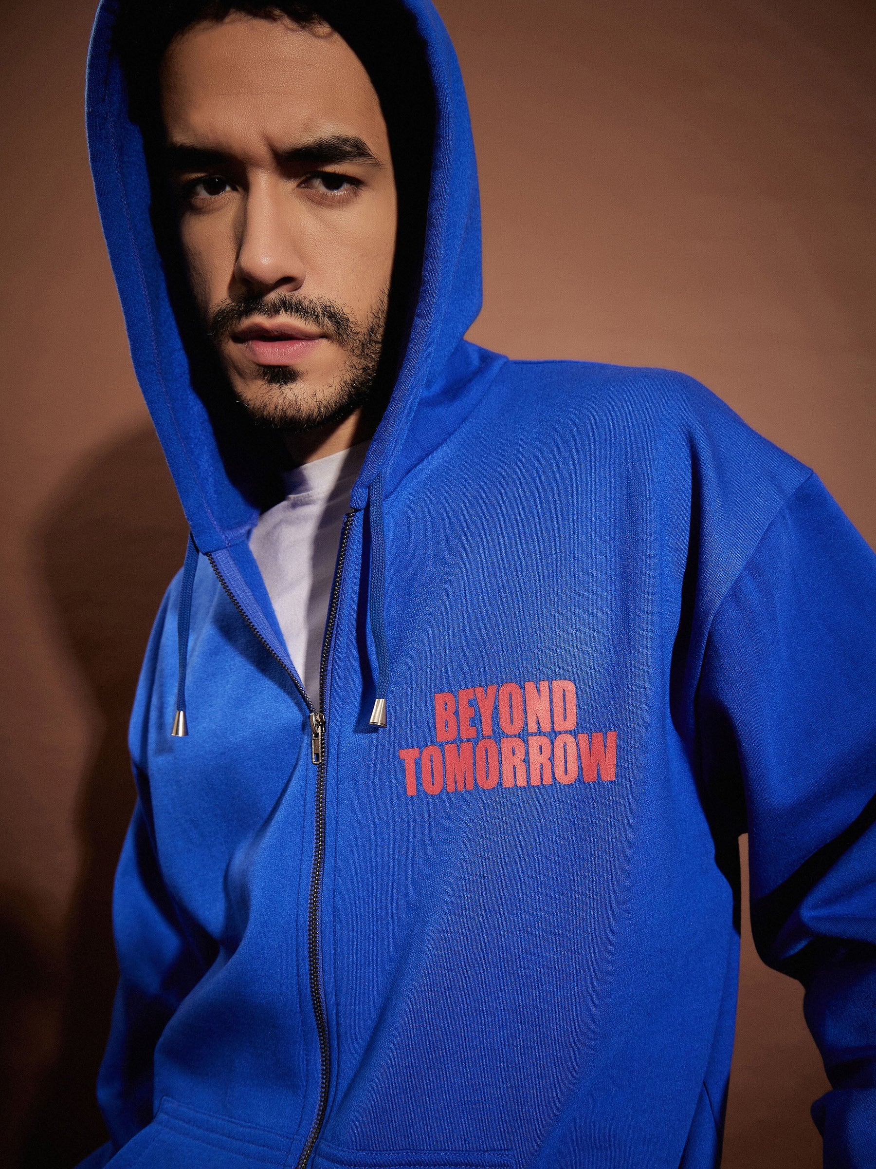 Blue BEYOND TOMORROW Oversized Zipper Hoodie-MASCLN SASSAFRAS