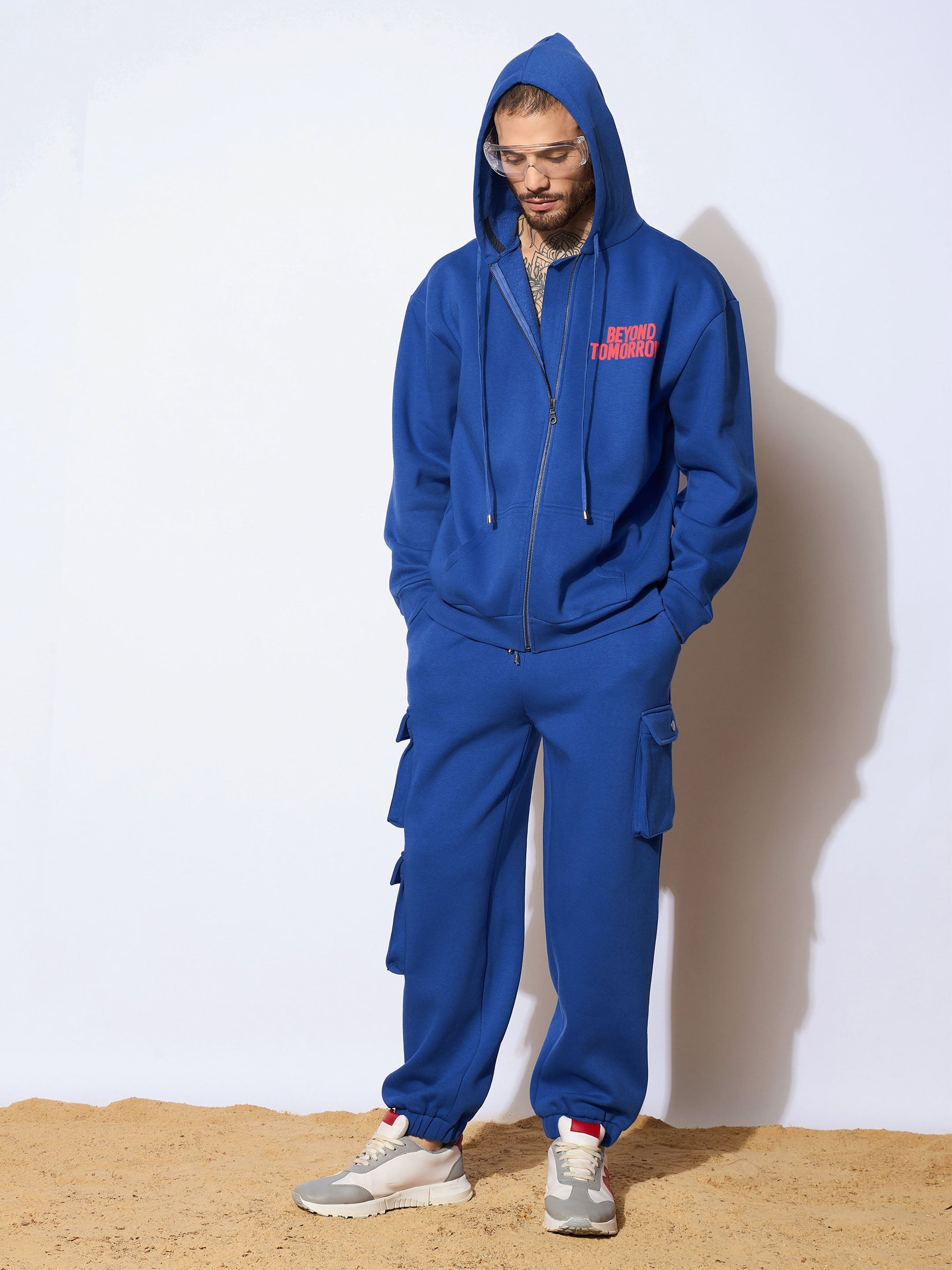 Blue BEYOND TOMORROW Oversized Zipper Hoodie with Joggers-MASCLN SASSAFRAS