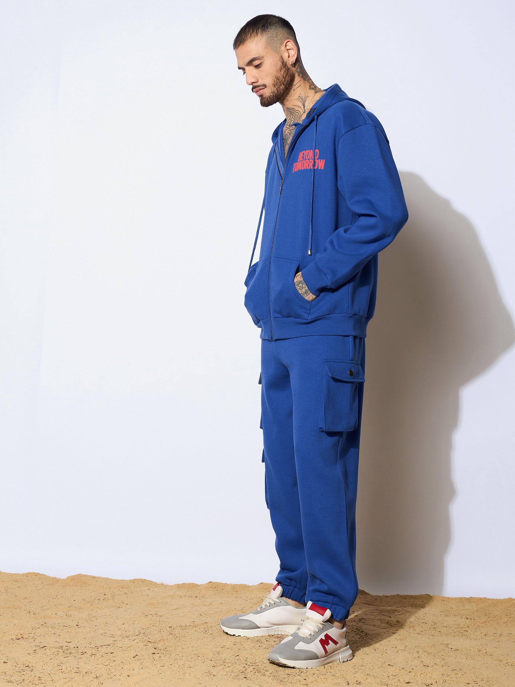 Blue BEYOND TOMORROW Oversized Zipper Hoodie with Joggers-MASCLN SASSAFRAS