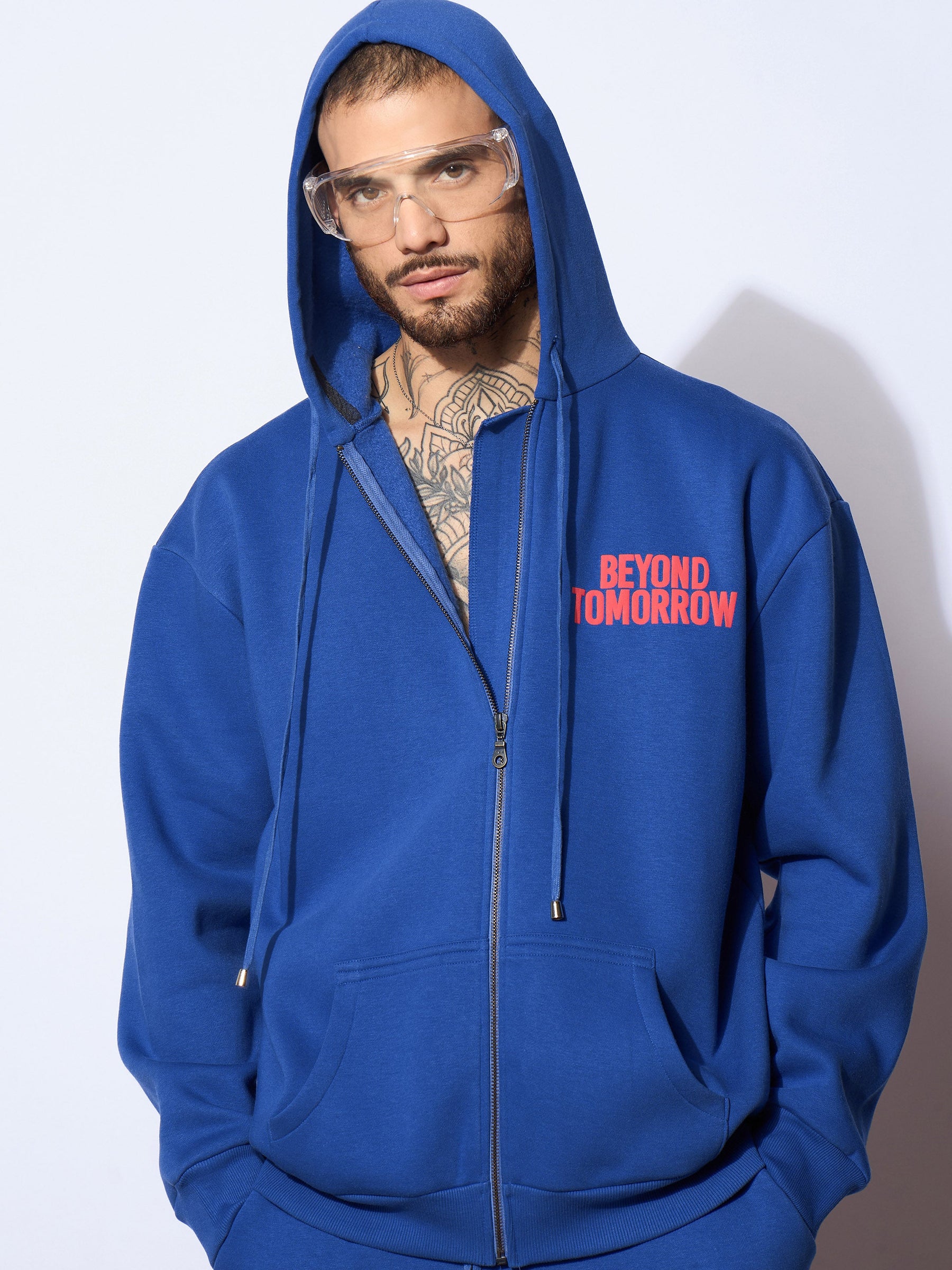 Blue BEYOND TOMORROW Oversized Zipper Hoodie with Joggers-MASCLN SASSAFRAS