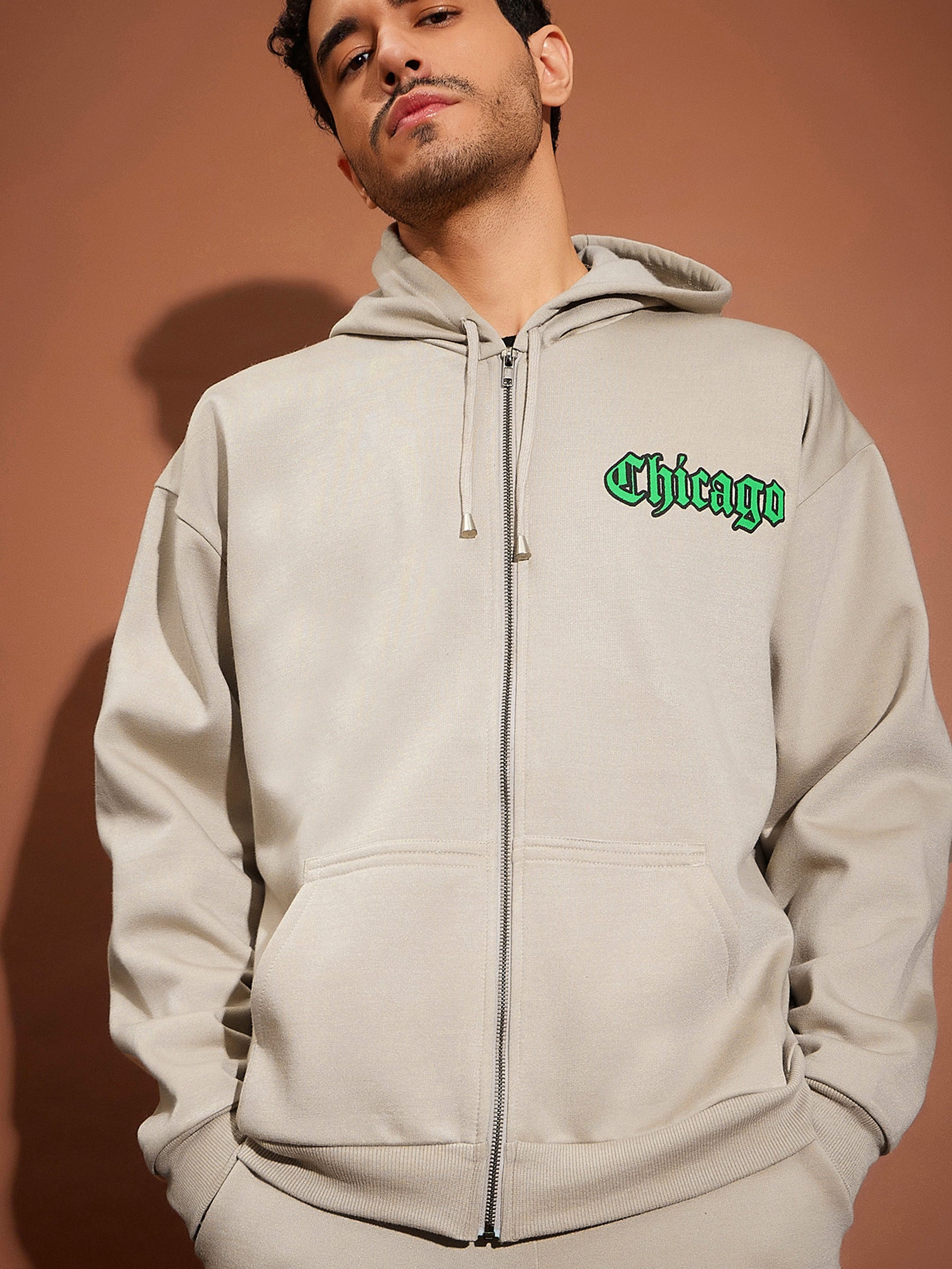 Taupe CHICAGO Oversized Zipper Hoodie-MASCLN SASSAFRAS