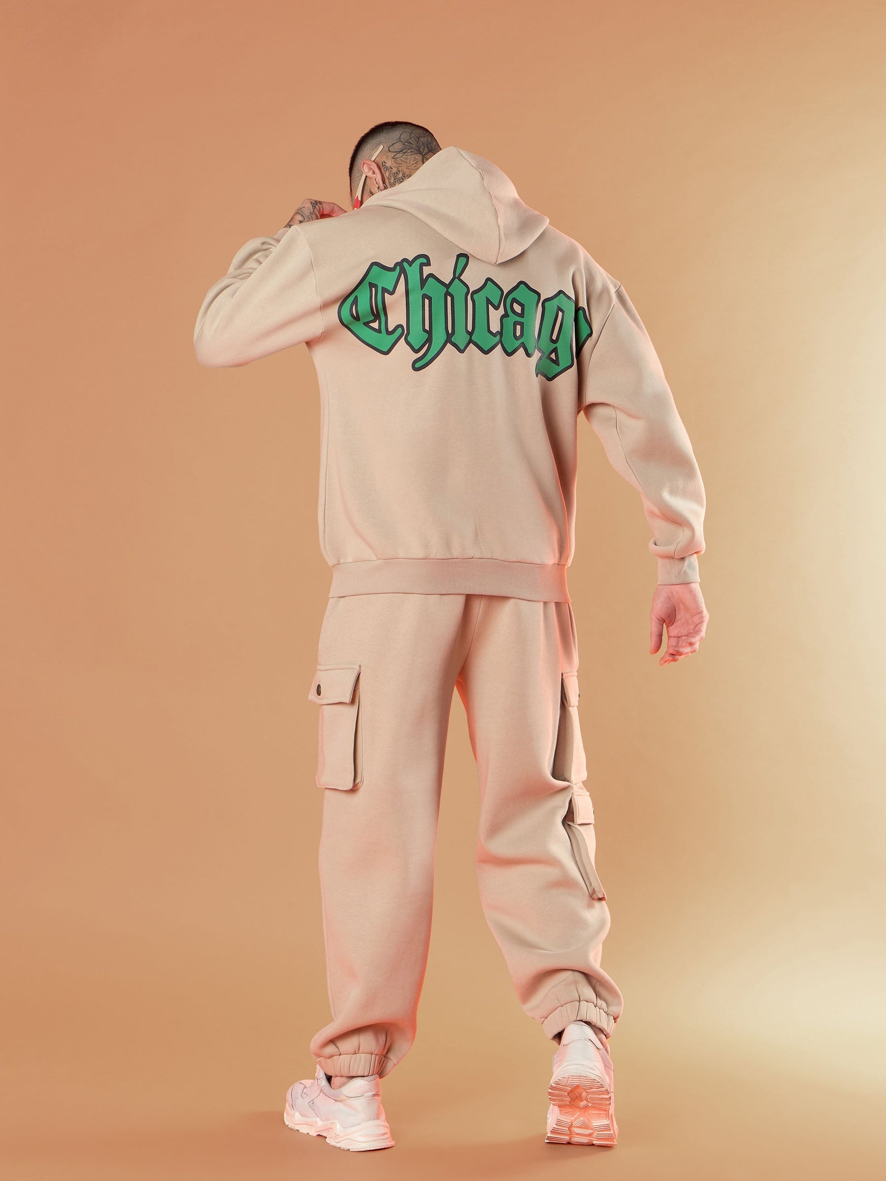 Taupe CHICAGO Oversized Zipper Hoodie with Joggers-MASCLN SASSAFRAS