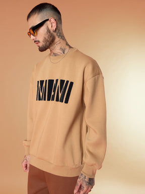 Beige MIAMI Embroidery Oversize Sweatshirt-MASCLN SASSAFRAS