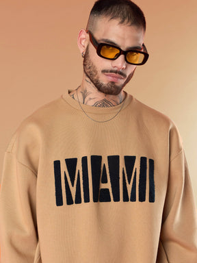 Beige MIAMI Embroidery Oversize Sweatshirt-MASCLN SASSAFRAS