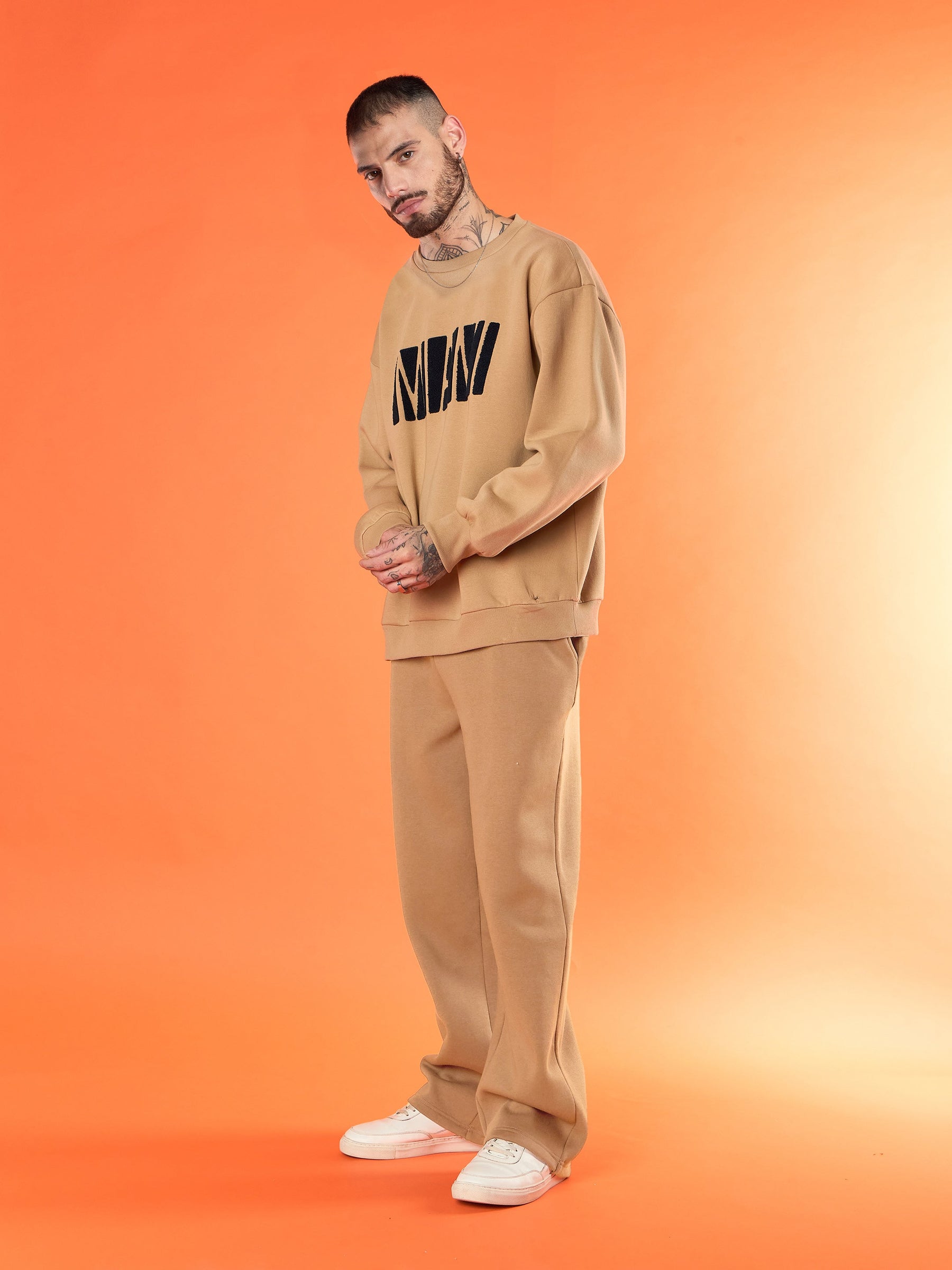 Beige MIAMI Embroidery Oversize Sweatshirt With Sweatpants-MASCLN SASSAFRAS