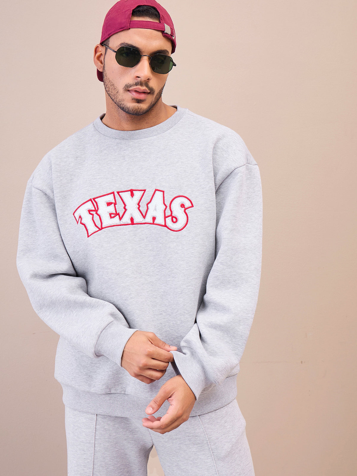 Grey TEXAS Embroidery Oversize Sweatshirt-MASCLN SASSAFRAS