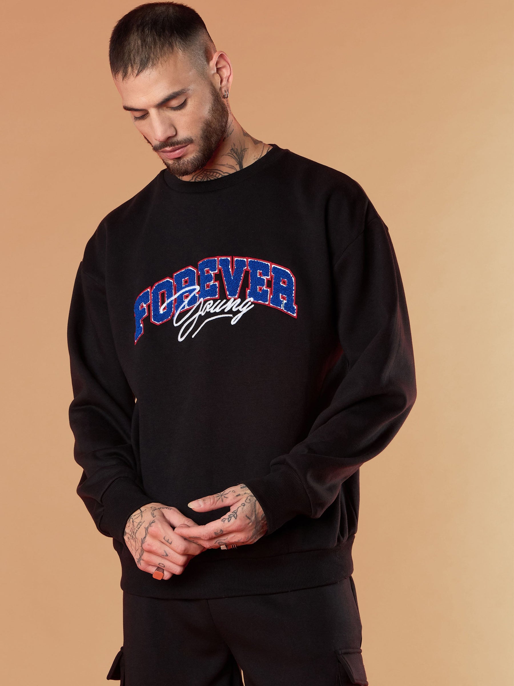 Black FOREVER YOUNG Embroidery Oversize Sweatshirt-MASCLN SASSAFRAS