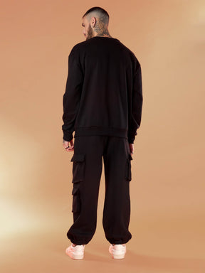 Black FOREVER YOUNG Embroidery Oversize Sweatshirt With Cargo Jogger-MASCLN SASSAFRAS