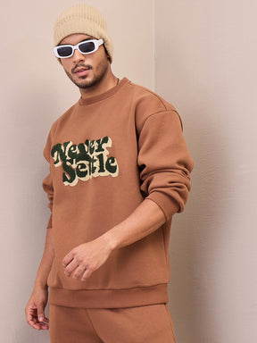 Brown NEVER SETTLE Embroidery Oversize Sweatshirt-MASCLN SASSAFRAS