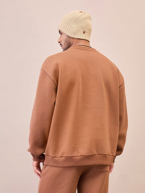 Brown NEVER SETTLE Embroidery Oversize Sweatshirt-MASCLN SASSAFRAS