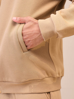 Beige Front Zipper Oversize Sweatshirt-MASCLN SASSAFRAS