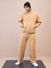 Beige Front Zipper Oversize Sweatshirt With Sweatpants-MASCLN SASSAFRAS