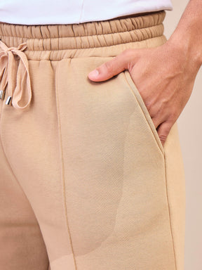 Beige Front Zipper Oversize Sweatshirt With Sweatpants-MASCLN SASSAFRAS