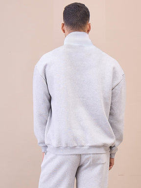 Grey Front Zipper Oversize Sweatshirt-MASCLN SASSAFRAS