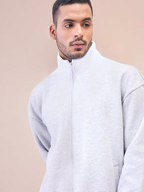 Grey Front Zipper Oversize Sweatshirt With Sweatpants-MASCLN SASSAFRAS