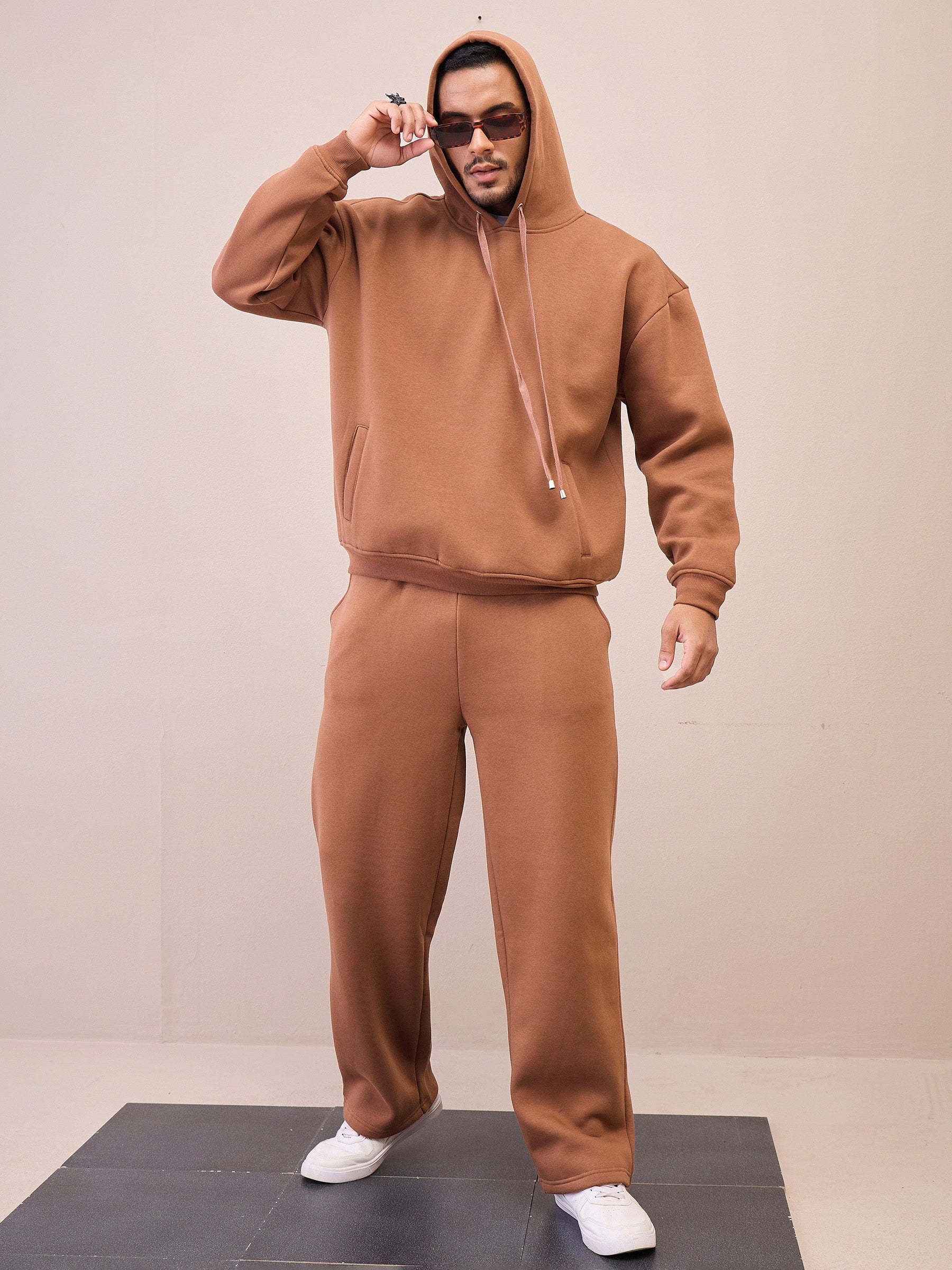 Brown Oversize Hoodie With Sweatpants-MASCLN SASSAFRAS