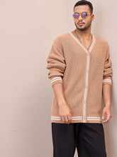 Unisex Beige & Off White Front Button Cardigan-MASCLN SASSAFRAS