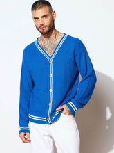 Unisex Blue & White Front Button Cardigan-MASCLN SASSAFRAS