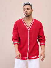 Unisex Red & Off White Front Button Cardigan-MASCLN SASSAFRAS