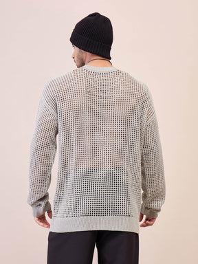 Unisex Light Grey Oversize Crochet Sweater-MASCLN SASSAFRAS