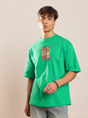 Unisex Green Printed Oversized T-Shirt-MASCLN SASSAFRAS