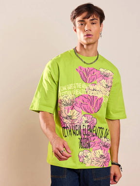 Unisex Green Floral Oversized T-Shirt-MASCLN SASSAFRAS