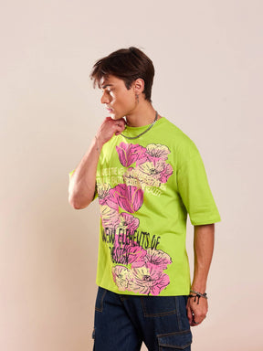 Unisex Green Floral Oversized T-Shirt-MASCLN SASSAFRAS