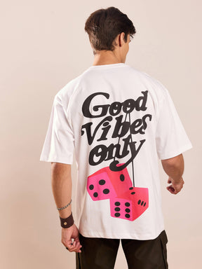 Unisex White GOOD VIBES Oversized T-Shirt-MASCLN SASSAFRAS