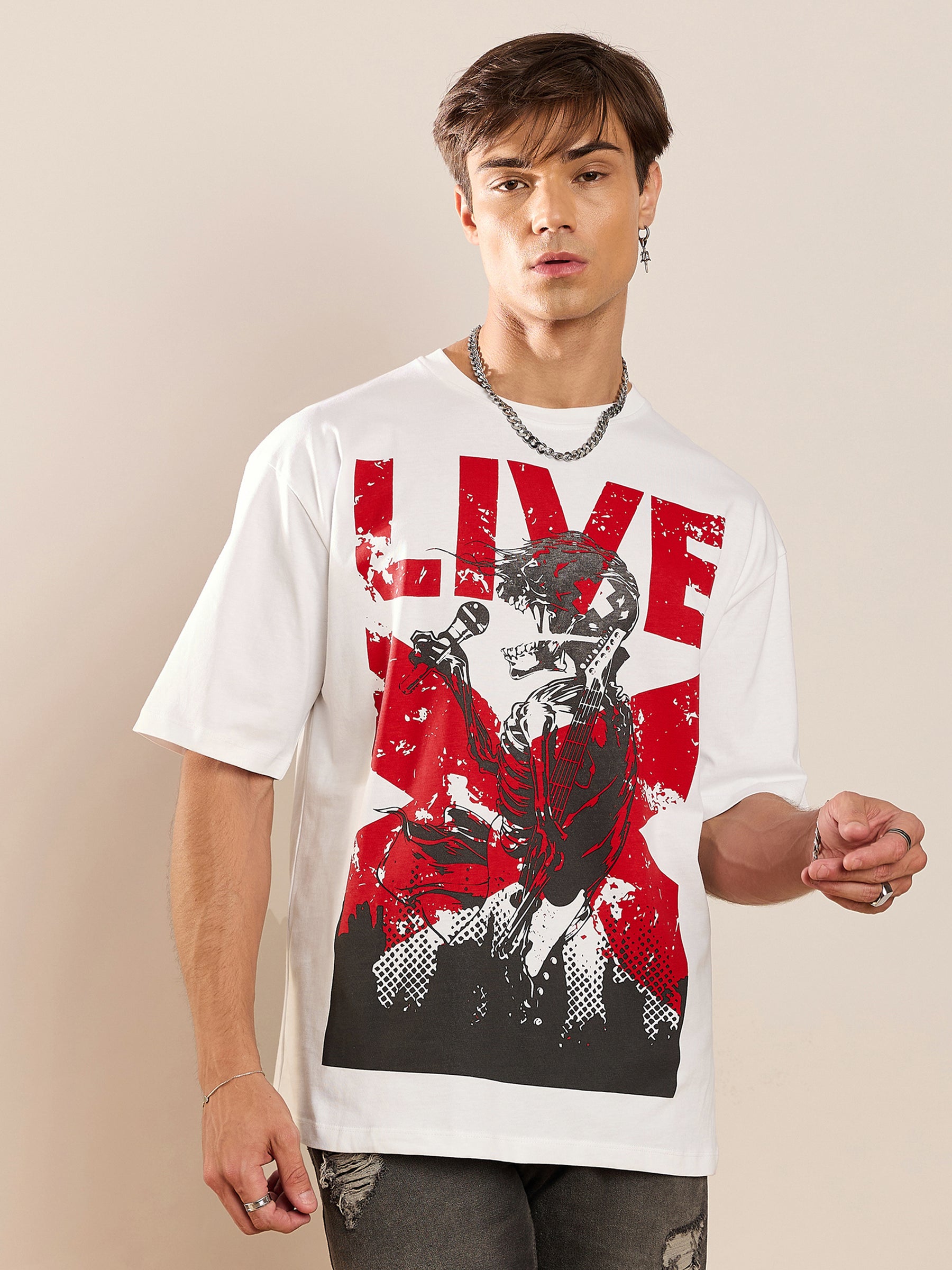 Unisex White LIVE Oversized T-Shirt