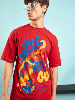 Unisex Red LET'S GO Oversized T-Shirt-MASCLN SASSAFRAS