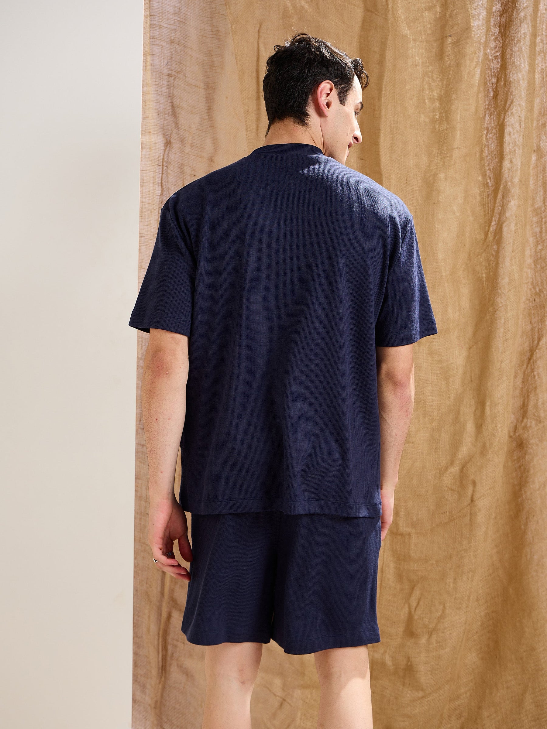 Navy Waffle Front Pocket Oversize T-Shirt-MASCLN SASSAFRAS