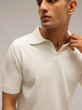 White Knitted Relax Fit Front Button Polo T-Shirt-MASCLN SASSAFRAS