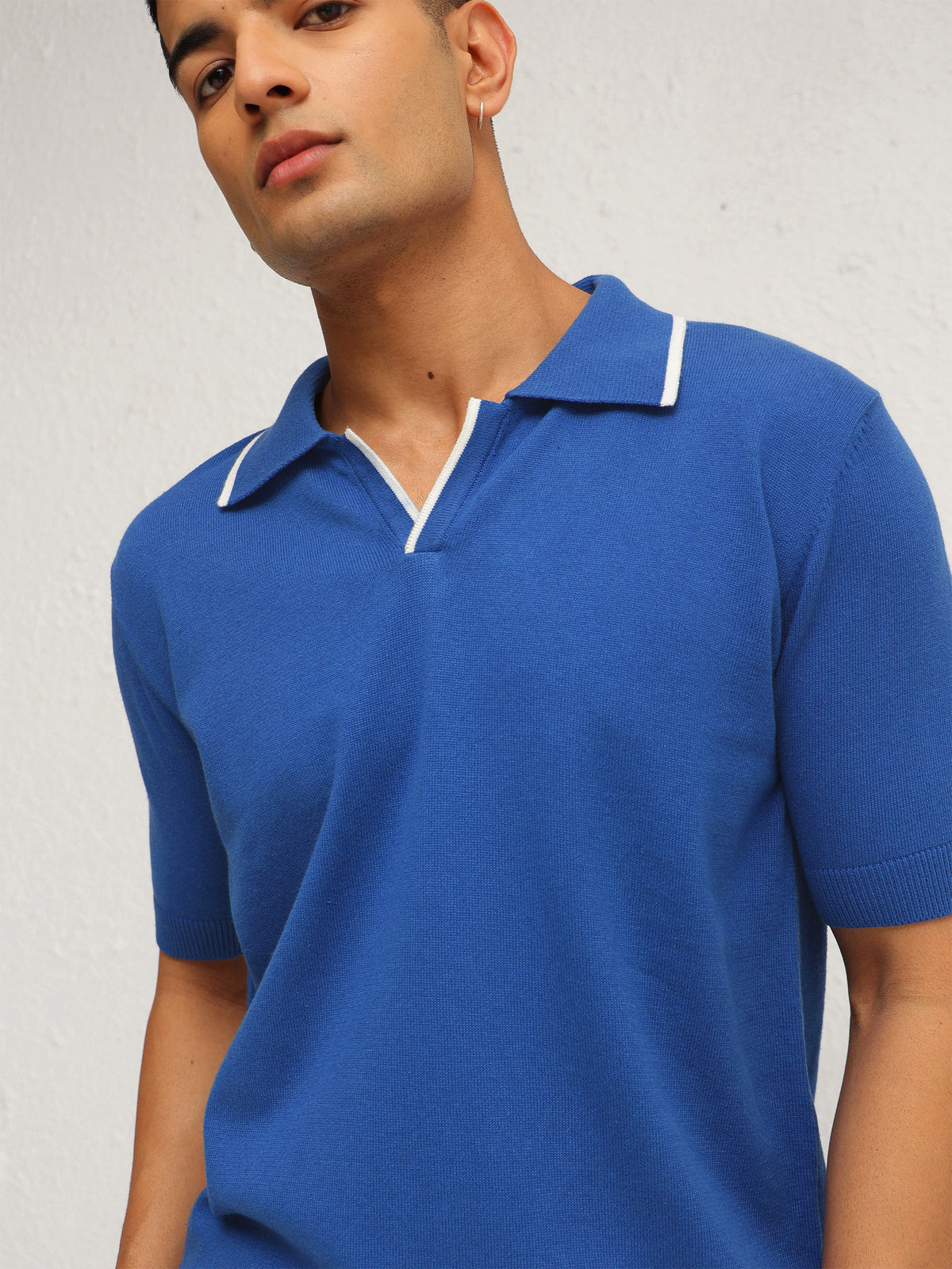 Blue Knitted Relax Fit Polo T-Shirt-MASCLN SASSAFRAS